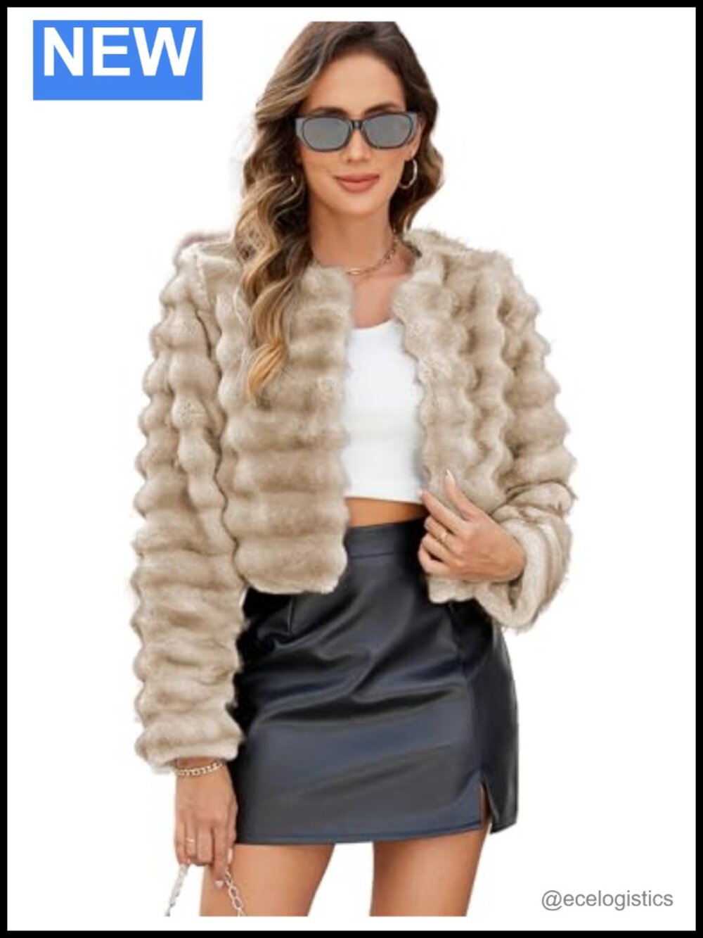 Women's Faux Fur Cropped Jacket Fluffy Long Sleeve Open Front Winter Coat
